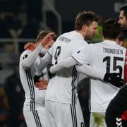 Arkivbild. Bendtner med sina lagkamrater i Rosenborg vid en annan match. 