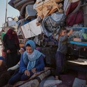 Palestinier på flykt undan Israels offensiv i norra Gaza den 16 september 2025. 