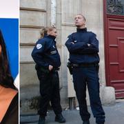 Polis på plats utanför det residens där Kardashian bodde i Paris.