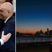 Boris Johnson och finansministern Sajid Javid, soluppgång i röda Liverpool.