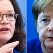 Socialdemokraternas partiledare Andrea Nahles/förbundskansler Angela Merkel