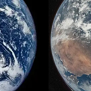 Bild på jorden tagen 1972 till vänster och bild tagen 2026 till höger.