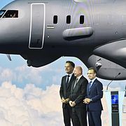 Mark Rutte, generalsekreterare för Nato, statsminister Ulf Kristersson (M) och Saabs vd Micael Johansson under ett forum för försvarsindustri inför Nato-toppmötet i Ankara, Turkiet.