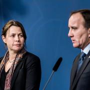 Åsa Romson och Stefan Löfven under tisdagens presskonferens.