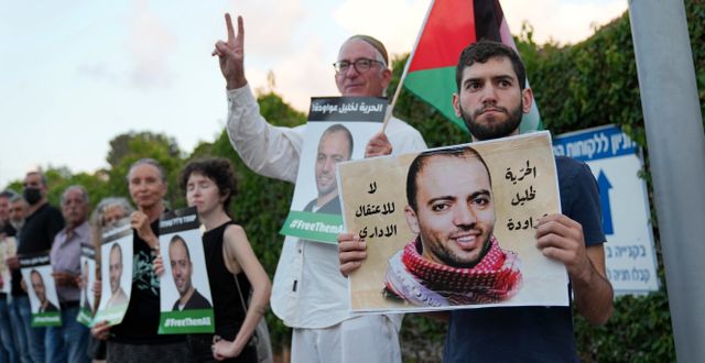 Demonstrerande till stöd för Khalil Awawdeh. Tsafrir Abayov / AP