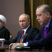 Irans president Hassan Rouhani, Rysslands president Vladimir Putin och Turkiets president Recep Tayyip Erdogan.