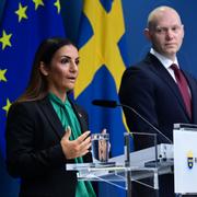 Finansmarknadsminister Niklas Wykman (M) och kulturminister Parisa Liljestrand (M) under pressbriefing om kulturfastigheter i Statens fastighetsverks bestånd.