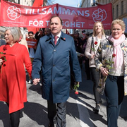 Stefan Löfven i en tidigare förstamaj-parad.