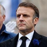 Franske presidenten Emmanuel Macron med dåvarande premiärministern Michel Barnier den 11 november 2024.