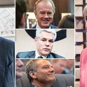 Till vänster: Getinges ordförande Carl Bennet. Till höger: Telias ordförande Marie Ehrling. I mitten, i fallande ordning: H&M:s ordförande Stefan Persson, Hexagons vd Ola Rollén och Volvos ordförande Carl-Henric Svanberg. 