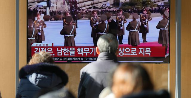Kim Jong-Uns tal visas på nordkoreansk tv. Lee Jin-man / AP