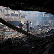 Unrwa-driven skola i Nuseirat förstörd i israeliska attacker den 14 maj.
