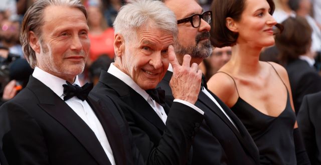 Mads Mikkelsen, Harrison Ford och regissören James Mangold. Joel C Ryan / AP
