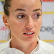 Kosovare Asllani under en pressträff inför Nations League-matchen mot Spanien.