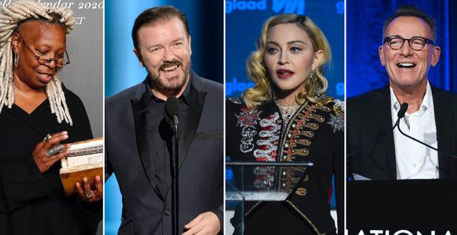 Arkivbilder: Whoopi Goldberg, Ricky Gervais, Madonna och Bruce Springsteen TT