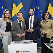 Tidöpartiernas ledare, Ebba Busch, Ulf Kristersson, Jimmie Åkesson och Simona Mohamsson.