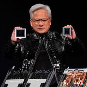 Nvidias vd Jensen Huang på bolagets konferens i måndags. 