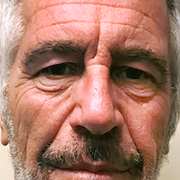Jeffrey Epstein. Till höger Pam Bondi, USA:s justitieminister. 