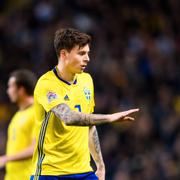 Victor Nilsson Lindelöf under matchen mellan Sverige och Ryssland i Stockholm i november 2018. 