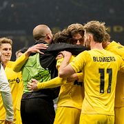 Milano, Italia 20260224. 
Bodø/Glimt jubler for Håkon Evjens scoring til 0-2 under mesterligakampen i fotball mellom Inter Milan og Bodø/Glimt på Stadio San Siro.
Foto: Terje Pedersen / NTB