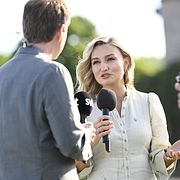 Kristdemokraternas partiledare Ebba Busch (KD) blir intervjuad av SVT.