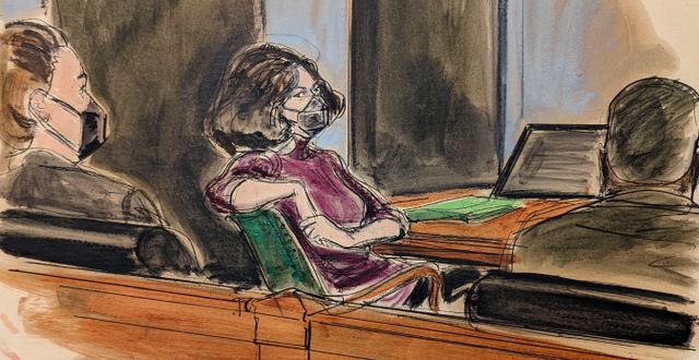 Skisser på Ghislaine Maxwell från rättegången. Elizabeth Williams / AP