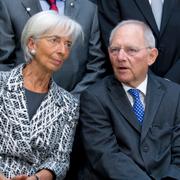 IMF-chefen Christine Lagarde och Tysklands finansminister Wolfgang Schäuble under dagens toppmöte.