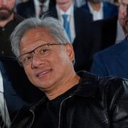 Nvidias vd Jensen Huang före gårdagens pressträff med Trump.