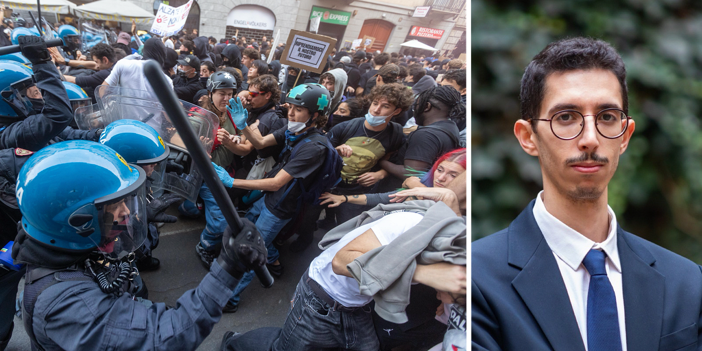 Youssef Siher är frilansjournalist och har länge rört sig i pro-palestinska kretsar. Nu pekas han ut som uppviglare till våldsprotesterna i Milano.
