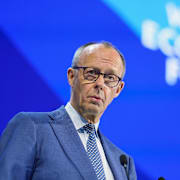 Tysklands förbundskansler Friedrich Merz under sitt tal på Världsekonomiskt forum i Davos