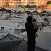 Ett tältläger för palestinier som tvingats lämna sina hem i Gaza stad. 