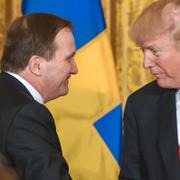 Statsminister Stefan Löfven (S) och USA:s president Donald Trump under en gemensam pressträff i samband med deras möte i Vita huset i Washington.