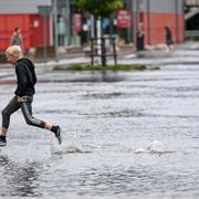 Översvämning i Kållered centrum i augusti i år.