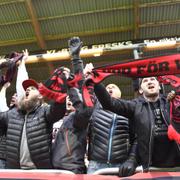 Östersundsupportrarna jublar efter 2–0 mot Galatasaray.