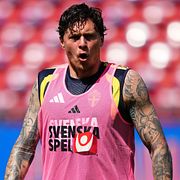 Victor Lindelöf vid Sveriges träning i Dallas 9 juni.