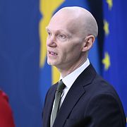 Energiminister Ebba Busch (KD) och finansmarknadsminister Niklas Wykman (M) under en pressträff om kärnkraften i mars i år.