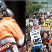 Eric Garners mamma Gwen Carr / Protester mot polisvåldet i augusti 2014