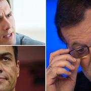 Vänster: Albert Rivera, Ciudadanos (uppe) och Pedro Sanchez, PSOE (nere). Höger: Mariano Rajoy, PP.