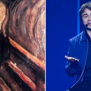 Edvard Munchs konstverk Skriet/Alexander Rybak under genrepet till den andra semifinalen i Eurovision Song Contest. 