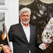 Karl Ove Knausgård på förlaget Aschhaugs fest i augusti 2025.