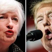 Fed-chefen Janet Yellen, presidentkandidaten Donald Trump (arkivbilder).