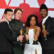 Pristagarna Rami Malek, Olivia Colman, Regina King, och Mahershala Ali.