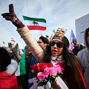 Jubel under demonstration i kanadensiska Richmond Hills på lördagen.