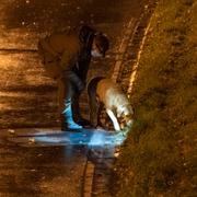 Polisen arbetar vid platsen. 