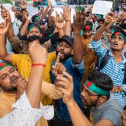 Hinduer i Bangladesh protesterar mot våldet mot minoritetsguppen den 12 augusti i år.