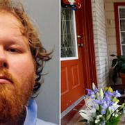 Misstänkte mördaren Ron Lee Haskell /en kvinna lämnar blommor vid familjens hus
