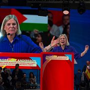 Magdalena Andersson talar i Barcelona på lördagskvällen.