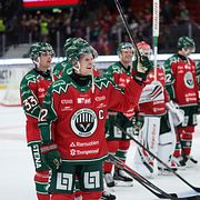 Frölundas Max Friberg firar 4-2-målet i slutsekunderna.