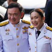 Thaksin Shinawatra och Paetongtarn Shinawatra, arkivbild. 