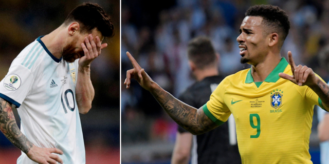 Lionel Messi och Gabriel Jesus. Bildbyrån